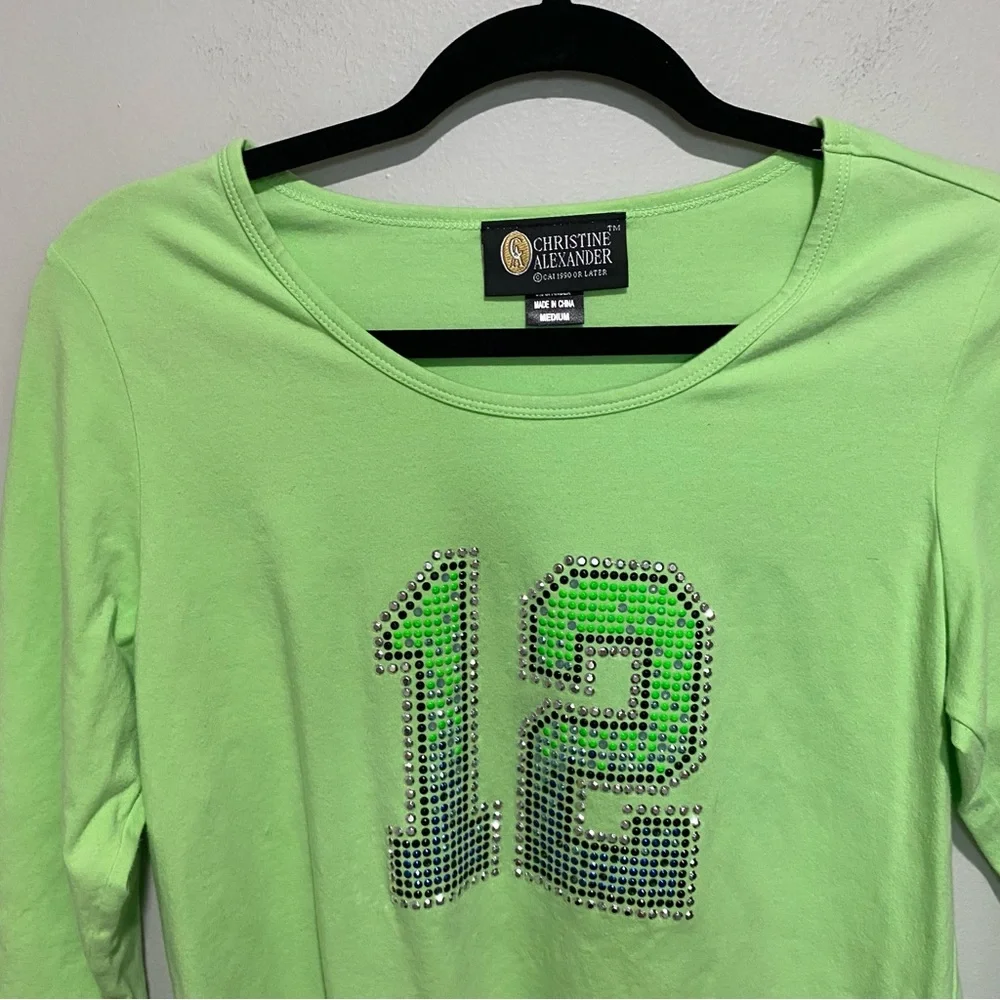 VTG Christine Alexander Bedazzled "12" Women's Green Top‎ Size M - Picture 2 of 13